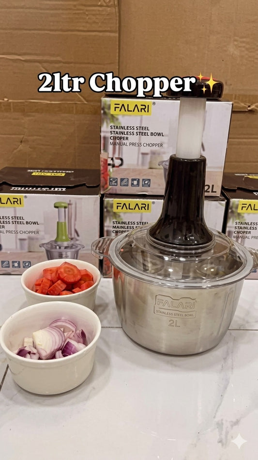 Large 2L Bowl Effortless Vegetable Chopper & Meat Mincer – Manual Hand-Press Food Processor for Fruits, Herbs, Garlic, and Onions