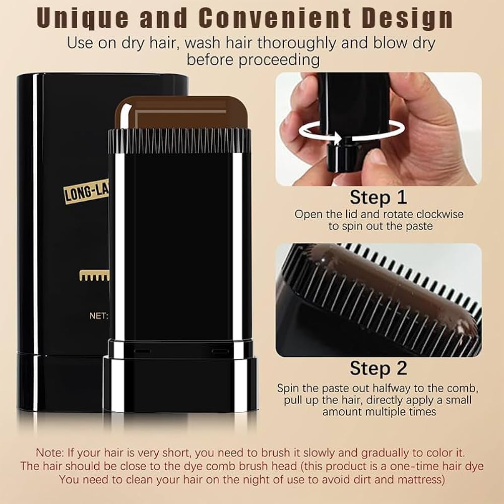 Gegemoon Hair Dye Wand — 2-in-1 Instant Hair Color Stick | White Hair Cover Karo Sirf 1 Minute Mein! | Comb + Color Together